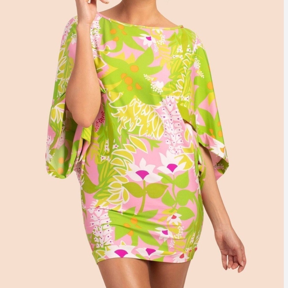 Trina Turk Floral Green and Pink Swim Cover-Up